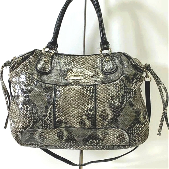 FIRM $$Guess Black and Gray Satchel with Snakeskin Texture - Picture 1 of 5